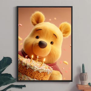 Honey Bear Poster - Cute Winnie Art Print, Rainbow Aesthetic Wall Decor, Honey Pot Splash, Digital Download, Kawaii Nursery Printable