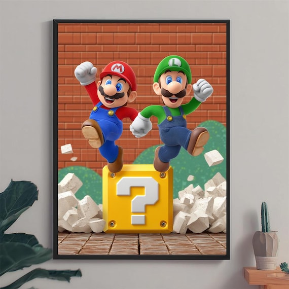 Mario & Luigi Jumping 3D Art – Dynamic Nintendo Poster – Power-up