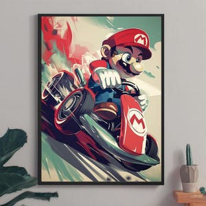Póster vintage de Mario Kart: Arte de juegos de carreras retro (Descarga digital)