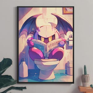 Meta Knight poster, Kirby poster, famous character on toilet, Cute kirby art print, Printable Wall Art, Home Decor, kids toilet poster