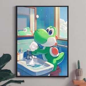 Yoshi Wash Your Hands Poster: Mario Bros Bathroom Art (Digital Download)