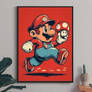 Super Mario bros poster vintage cartoon, Anime art, Mario bros, Printable Wall Art, Mario Home Decor, digital print, video game, Retrogaming