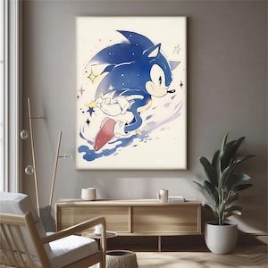 Watercolor Sonic poster, Sonic wall art, video game Poster, Printable Wall Art,Kids room Art, Sonic print, Sonic the hedgehog