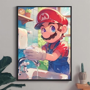 Super Mario Wash Your Hands Poster: Funny Bathroom Wall Art (Digital Download)