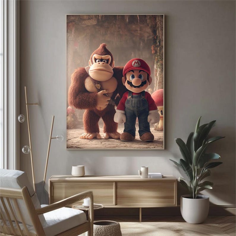Donkey Kong & Mario Art Print: Mushroom Kingdom Nintendo Decor (digital ...