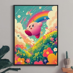 Kirby dream land poster, Cute kirby art print, Kirby Anime Poster, Printable Wall Art, Kirby Wall Art, Japanese Home Decor