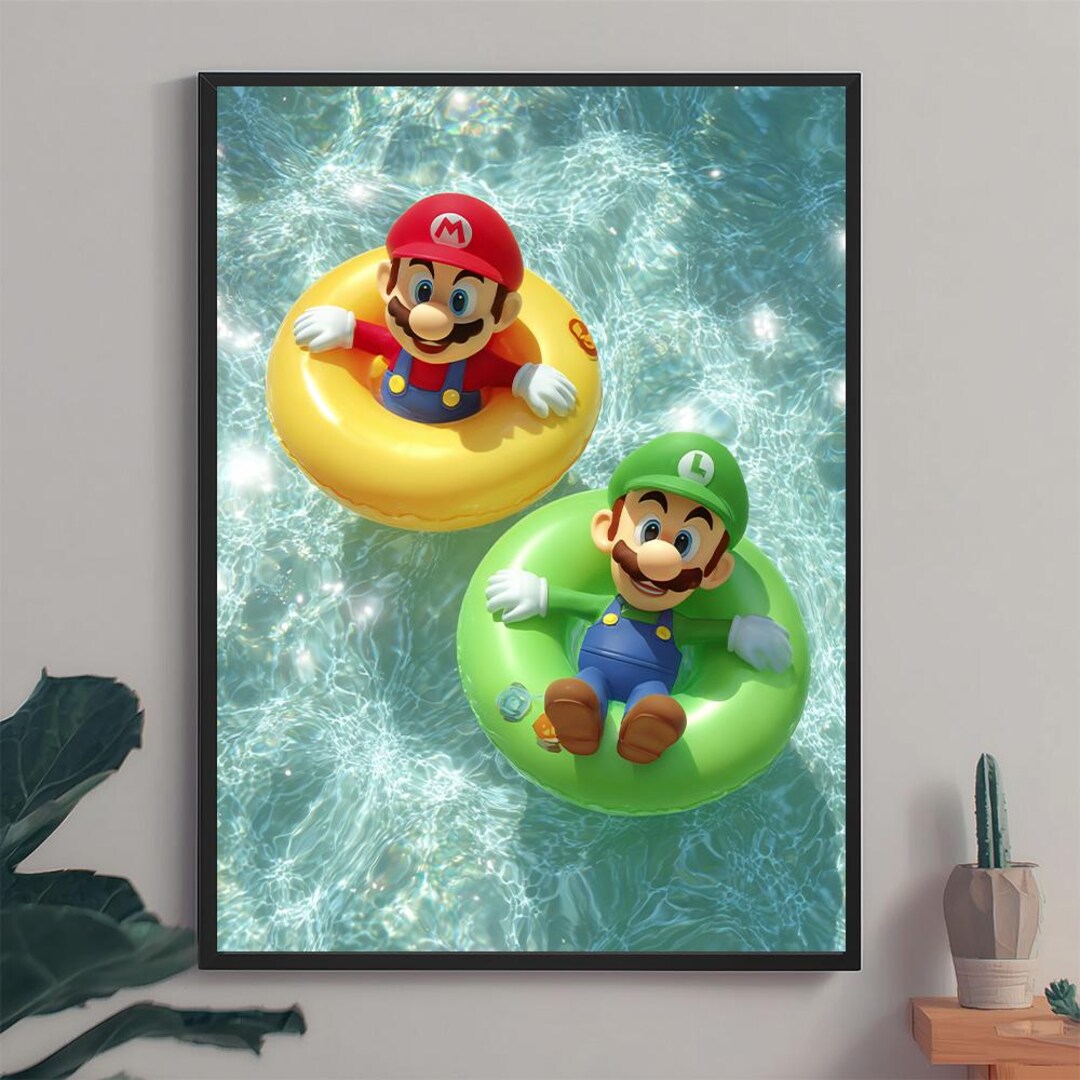 Mario & Luigi Pool Day Art – Playful Nintendo Summer Print – Vibrant ...