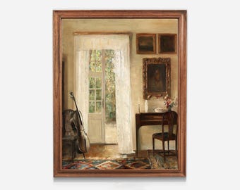Vintage Oil Painting Interior Scene | Antique Art Print (Digital Download)