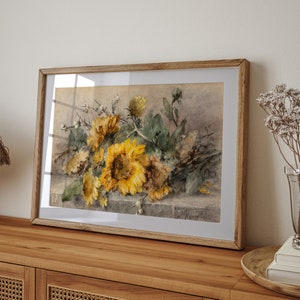 Vintage Sunflower Painting | Vintage Botanical Still Life Print | Rustic PRINTABLE Digital Wall Art #49 ,Antique Flower Farmhouse PRINTABLE