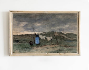 Vintage Laundress Painting, Farmhouse Laundry Room Art (Digital Download)