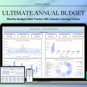 Ultimate Annual Budget Spreadsheet Google Sheets Budget Template Monthly & Yearly Budget Tracker Financial Planner Bill Tracker Debt Tracker