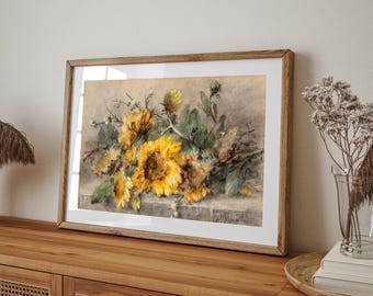 Vintage Sunflower Botanical Print | Antique Floral Wall Art (Digital Download)