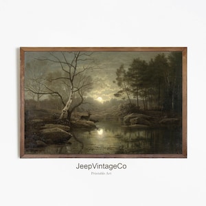 Moody Night Forest Landscape Art | Antique Wall Art | Moody Landscape Painting| Moody Vintage print | Printable wall art #86