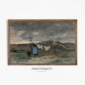 The Laundress , Antique Painting | Vintage Laundry Room Art | Vintage Farmhouse Decor Painting PRINTABLE #83 | Digital Download