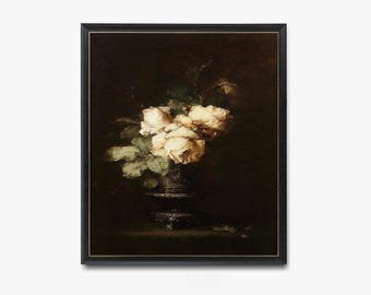 Vintage Roses Vase Still Life Print | Botanical Art (Digital Download)
