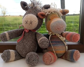 Hand made crocheted ponies and donkeys