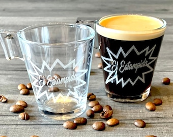 ENGRAVED ESPRESSO CUPS pair photo, etched coffee glasses, logo, custom, print, cafe lover, dad gift, personalised, drinks, kitchen mum shot