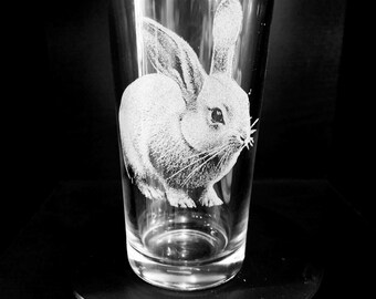 RABBIT ENGRAVED glass, personalised, etched, gift, wine, whiskey, gin, vase, photo, picture, beer, decanter, tankard, dad, mum