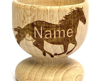 HORSE pony EGG CUP wooden, engraved, personalised Easter, eco, many etched designs to choose , Buy 2 get 1 free, child, bunny, rabbit, gift