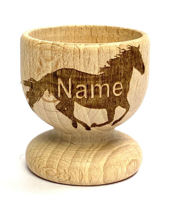 HORSE pony EGG CUP wooden, engraved, personalised Easter, eco, many etched designs to choose , Buy 2 get 1 free, child, bunny, rabbit, gift