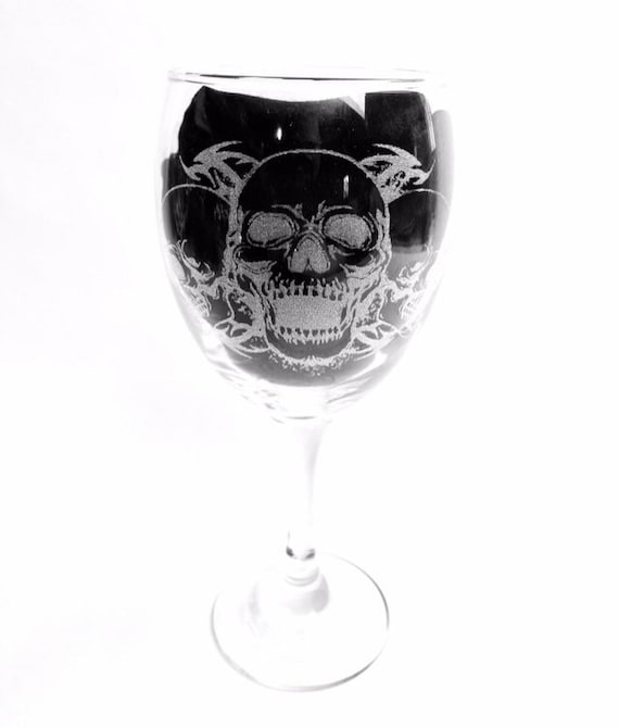 SKULL ENGRAVED glassware, etched day of the dead, gift. Wine, pint, whiskey, beer, tankard, gin, vase,