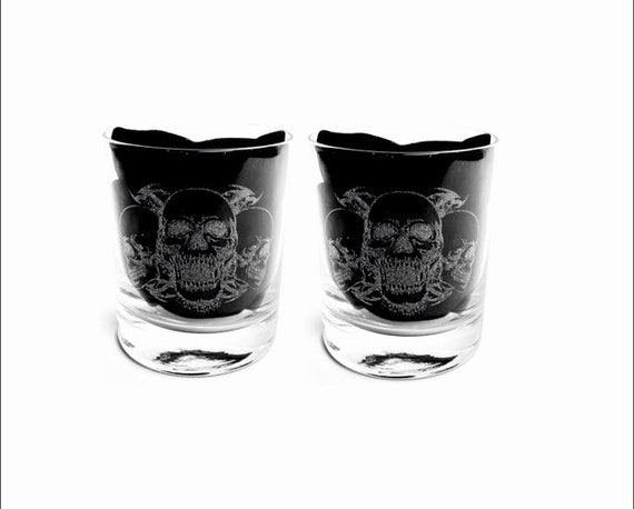 SKULL WHISKEY wine pair glass, engraved glassware, etched day of the dead, gift, personalised