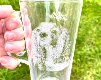 PHOTO ENGRAVED  glassware, personalised etched glass, pets, dogs, cat, pictures of family, gift. pint, whiskey tankard, gin, horse red wine