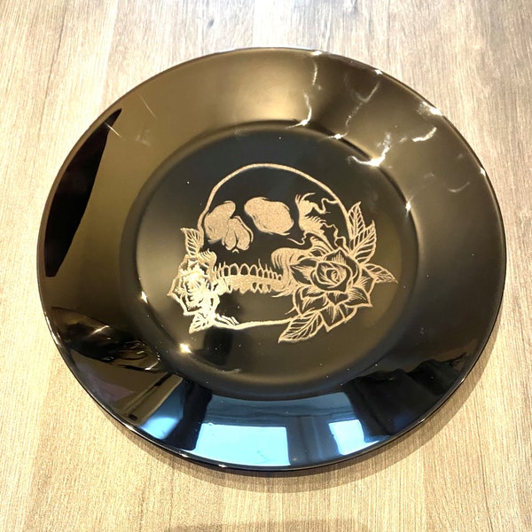 Skull Elephant, engraved BLACK, dinnerware, etched bowls, plates, pasta, rose goth, table, side plate, christmas, dining, set, cat dog owl