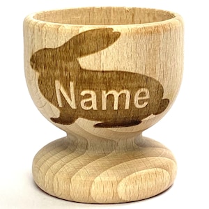 BUNNY rabbit EGG CUP wooden, engraved, personalised Easter, eco, many etched designs to choose , Buy 2 get 1 free, child, bunny, gift
