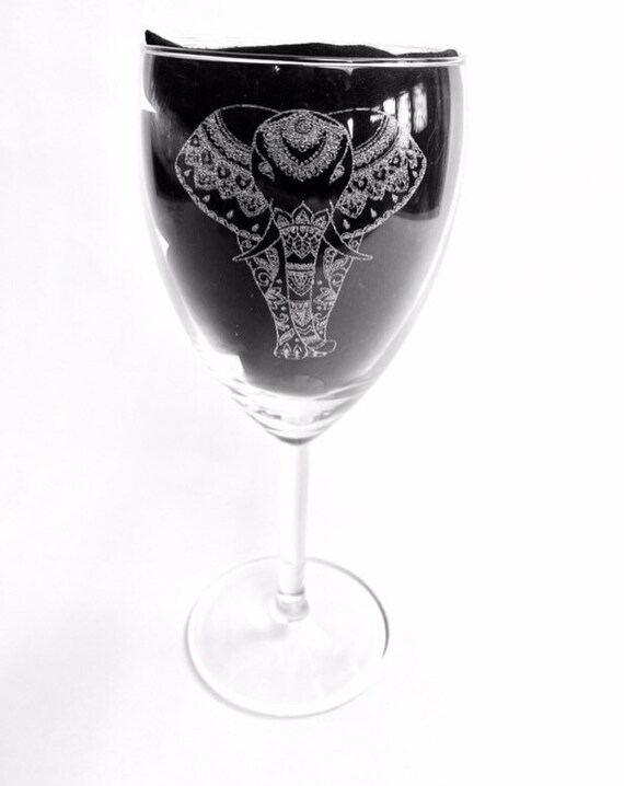 ELEPHANT mandala ENGRAVED glassware, etched, gift. Wine, pint, whiskey, beer, tankard, gin, vase, personalised,sugar skull animal pattern,