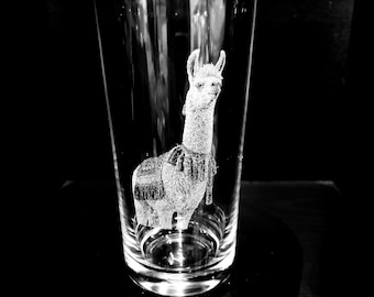 LLAMA ENGRAVED glass, personalised, etched, gift, wine, whiskey, gin, vase, photo, picture, beer, decanter, tankard, dad, mum