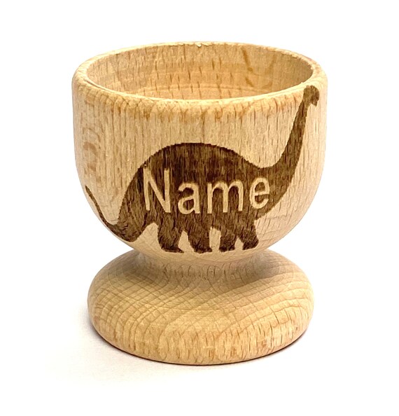 Brachiosaurus Dinosaur EGG CUP wooden, engraved, personalised Easter, eco, many etched designs, Buy 2 get 1 free, child, bunny, rabbit, gift