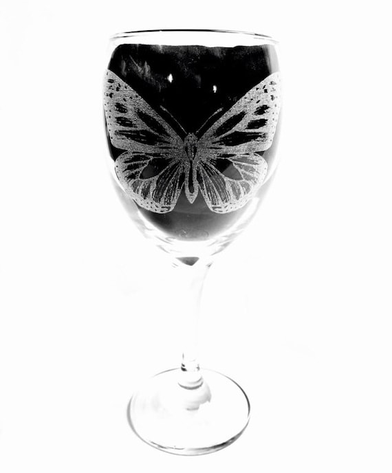BUTTERFLY ENGRAVED glassware, etched, gift. Wine, pint, whiskey, beer, tankard, gin, vase, personalised,