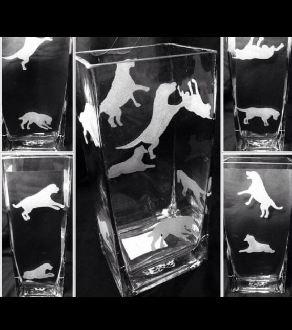 ENGRAVED VASE DOG puppy, personalised etched glass gift, flowers, mother's day birthday, butterfly, dog, cat, giraffe, bird, elephant, owl,