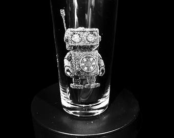 ROBOT GRABADO vidrio, personalizado, grabado, regalo, vino whisky ginebra jarrón, foto, imagen, cerveza, decantador jarra mito magia
