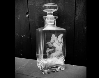 WHISKEY DECANTER, glass, photo engraved, brandy, spirits, alcohol, etched memorial, pet, dog, family, picture, gin, Christmas gift him, dad