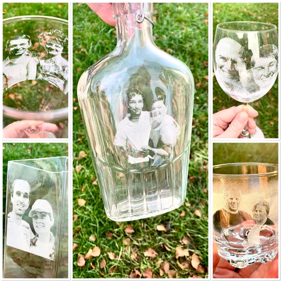 VALENTINES PHOTO ENGRAVED  personalised etched glass, pets, dogs, love, pictures of family, gift. beer, pint, whiskey tankard, gin, wedding
