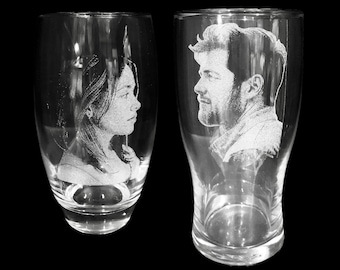 PHOTO engraved glassware, personalised etched, gift pets, dogs, cat, pictures children beer, pint, whiskey tankard, gin, daddy, mothers day