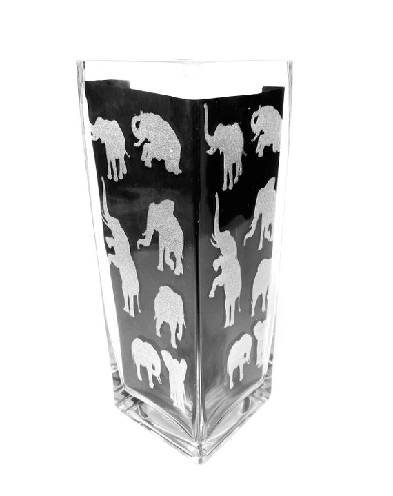 ENGRAVED VASE, elephant, personalised etched glass gift, flowers, mother's day birthday, butterfly, dog, cat, horse, bird, stag