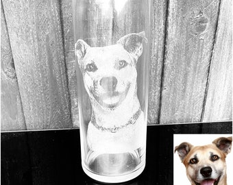 ENGRAVED PHOTO VASE  personalised etched glass gift, flowers, christmas, wedding, mum, cat, dog, pet, children, family, kids, memorial