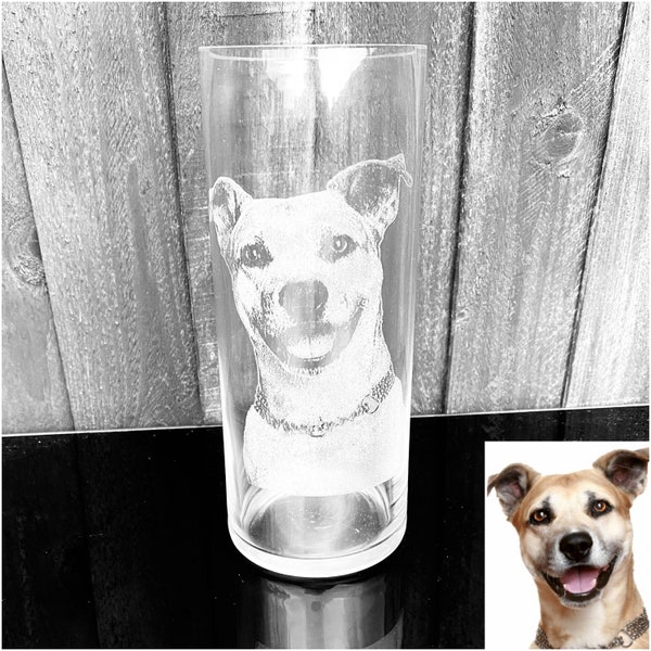 ENGRAVED PHOTO VASE  personalised etched glass gift, flowers, christmas, wedding, mum, cat, dog, pet, children, family, kids, memorial