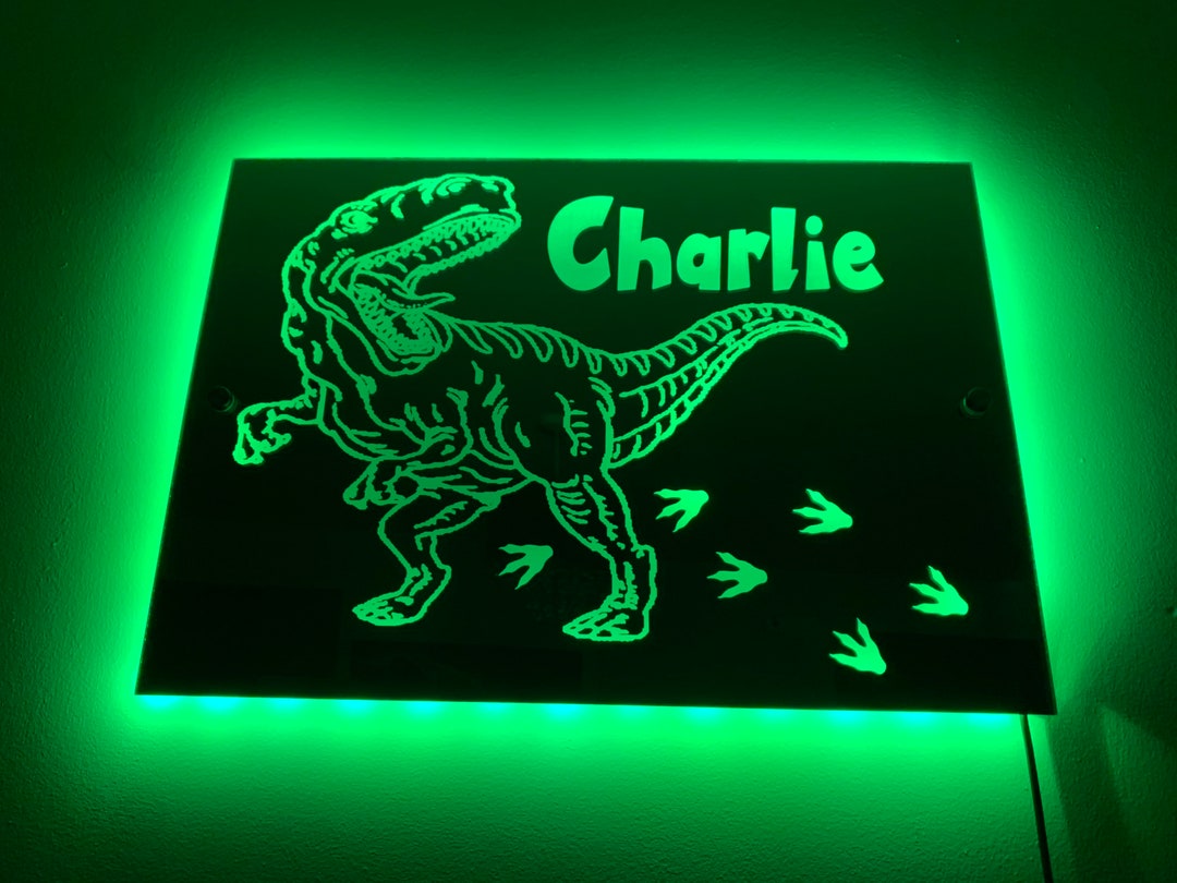 DINOSAUR LIGHT up MIRROR Personalised Engraved Acrylic Wall Etsy