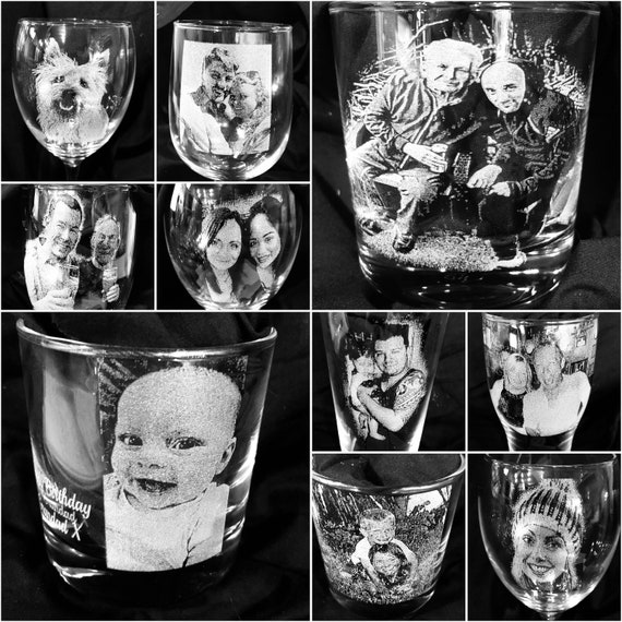 FATHERS DAY PHOTO engraved glassware, personalised etched, gift pets, dogs, cat, pictures children beer, pint, whiskey tankard, gin, daddy,