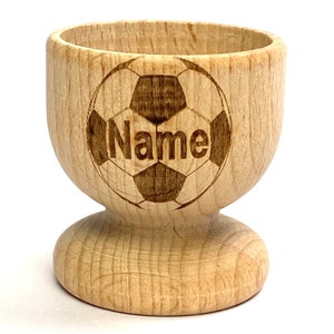 FOOTBALL EGG CUP wooden, engraved, personalised Easter, eco, many etched designs to choose , Buy 2 get 1 free, child, bunny, rabbit, gift