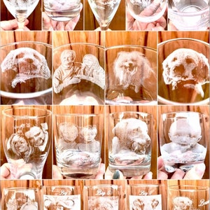 PHOTO engraved glassware, personalised etched, gift pets, dogs, cat, pictures children beer, pint, whiskey tankard, gin, daddy, Christmas