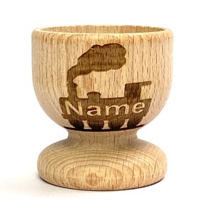 TRAIN EGG CUP wooden, engraved, personalised Easter, eco, many etched designs to choose , Buy 2 get 1 free, child, bunny, gift