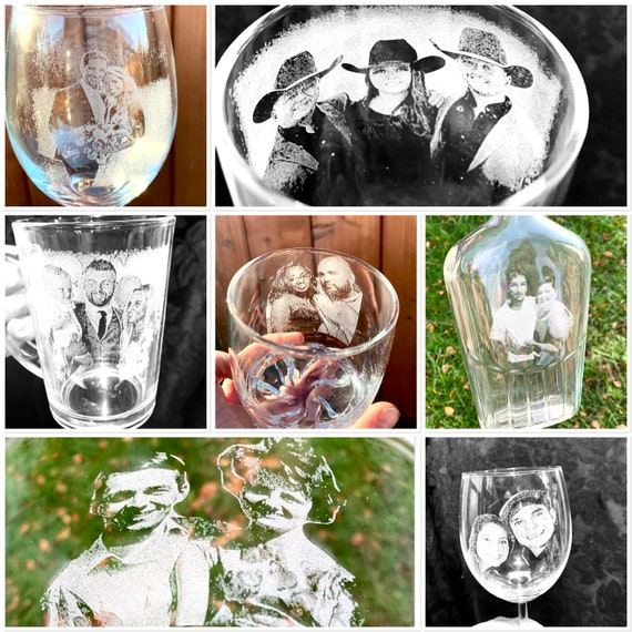VALENTINES PHOTO ENGRAVED  personalised etched glass, pets, dogs, love, pictures of family, gift. beer, pint, whiskey tankard, gin, wedding