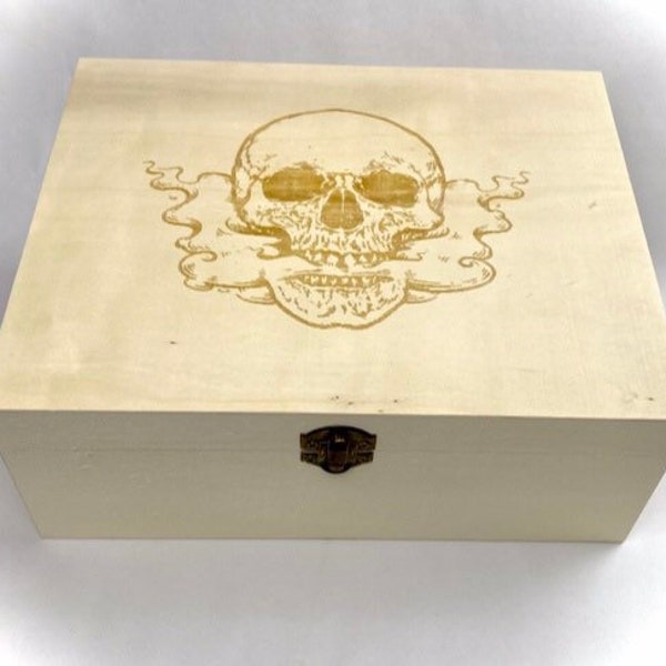 Personalised ENGRAVED SKULL SMOKE wooden box vape, day of the dead, storage, etched name, Christmas gift. Stash, tobacco, rolling