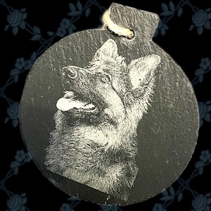 PHOTO ENGRAVED BAUBLE slate portrait, christmas decoration, tree, memorial, dog, cat pets, family, personalised, etched, 2024, gift, xmas