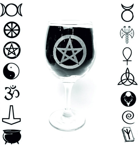 PAGAN symbols ENGRAVED glassware, personalised etched glass, pagan, wicca, norse, dane, witches, mythology, pint, whisky, gin, wine, mug